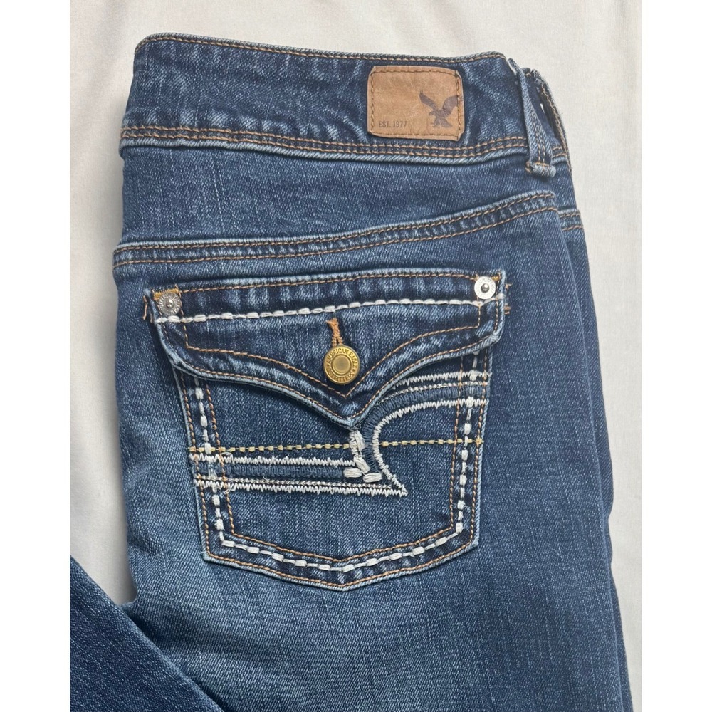 American Eagle Kick Boot Jeans Womens 6 Dark Wash Flap Pocket Bootcut Denim - Picture 2 of 16
